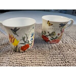 Stechcol Gracie Bone China Mugs Set of 2 Floral Birds Butterfly London Design